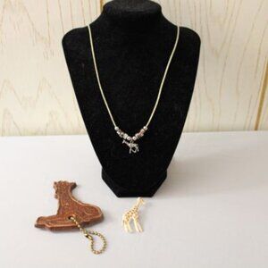 Giraffe Necklace, Pin, and Keychain - Set of 3